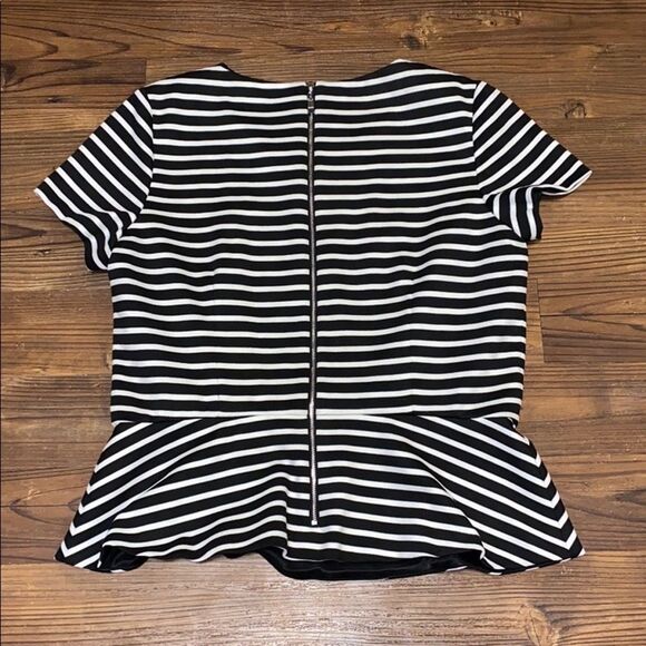 Chaus Peplum Ponte Knit Top Black & White Striped - Picture 4 of 4
